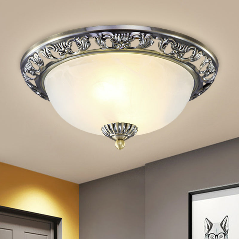 Vintage Dome Glass Flush Mount Ceiling Light Fixture - 2 Bulbs, Brass/Bronze/Copper Finish, 12.5"/15" Width Ideal for Bedroom
