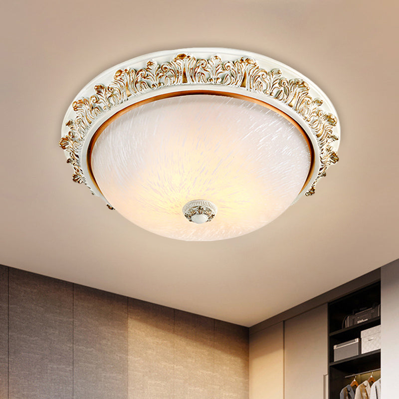 Dome Shaped Rustic Flush Mount Lighting with Opaline Glass in White/Brass - Available in 11"/15"/19" Sizes and 2/3-Head Options