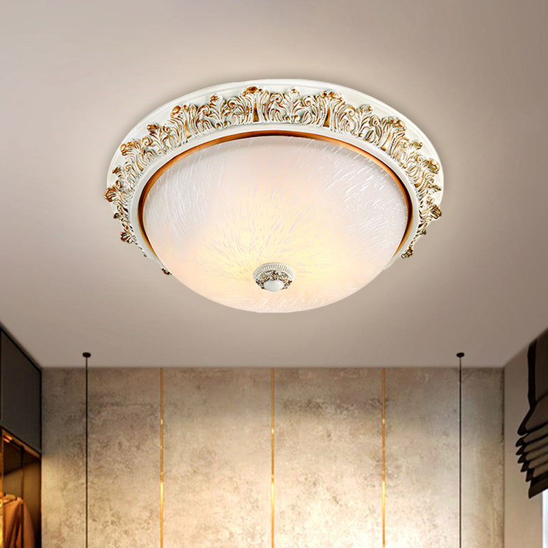 Dome Shaped Rustic Flush Mount Lighting with Opaline Glass in White/Brass - Available in 11"/15"/19" Sizes and 2/3-Head Options