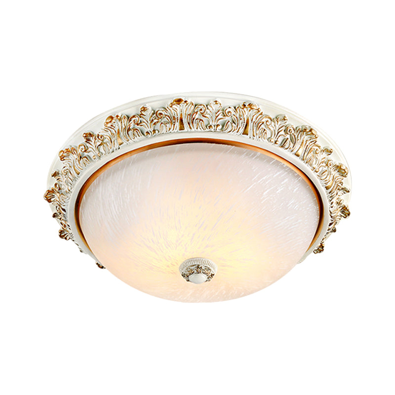 Dome Shaped Rustic Flush Mount Lighting with Opaline Glass in White/Brass - Available in 11"/15"/19" Sizes and 2/3-Head Options