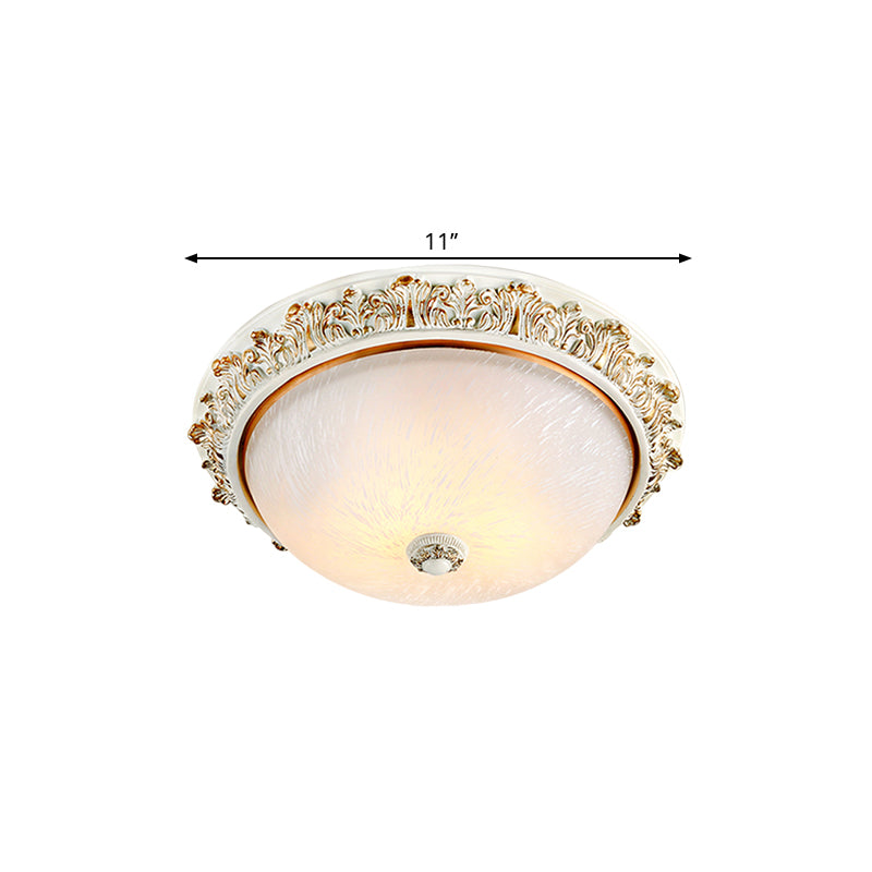 Dome Shaped Rustic Flush Mount Lighting with Opaline Glass in White/Brass - Available in 11"/15"/19" Sizes and 2/3-Head Options