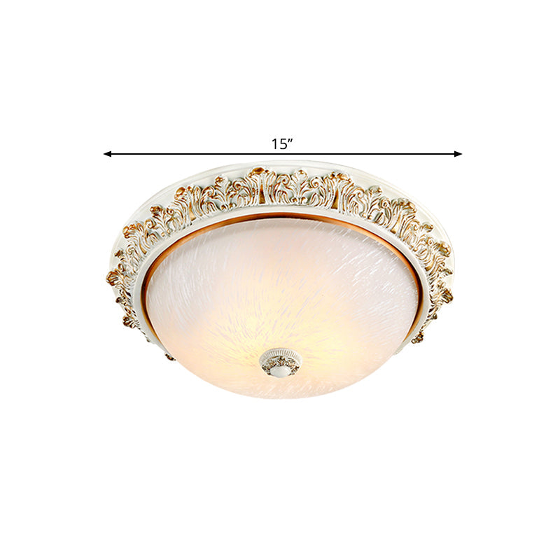 Dome Shaped Rustic Flush Mount Lighting with Opaline Glass in White/Brass - Available in 11"/15"/19" Sizes and 2/3-Head Options