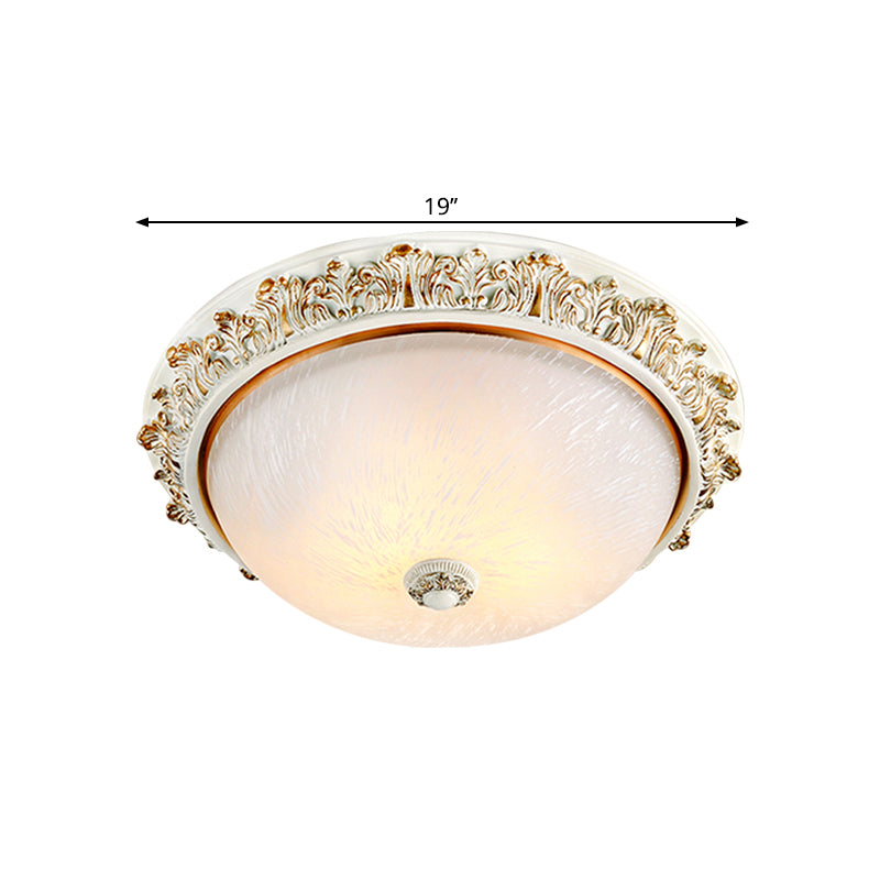 Dome Shaped Rustic Flush Mount Lighting with Opaline Glass in White/Brass - Available in 11"/15"/19" Sizes and 2/3-Head Options