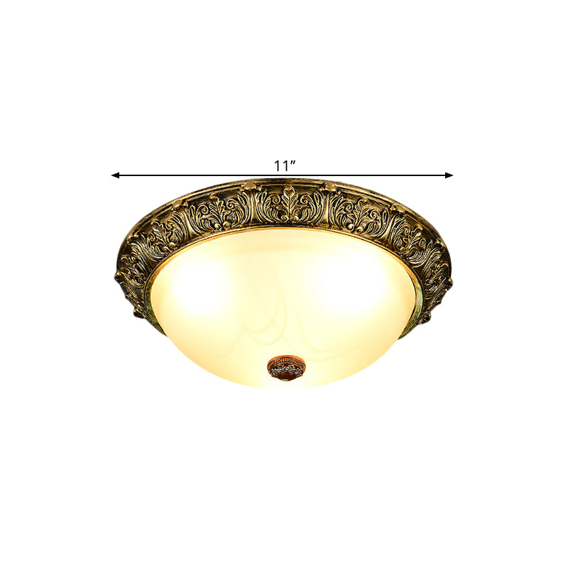 Dome Shaped Rustic Flush Mount Lighting with Opaline Glass in White/Brass - Available in 11"/15"/19" Sizes and 2/3-Head Options