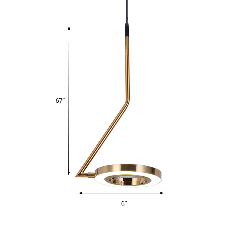 Minimalist Gold Ring Pendant Light Metal Led Ceiling Lamp For Dining Room With Curved Arm