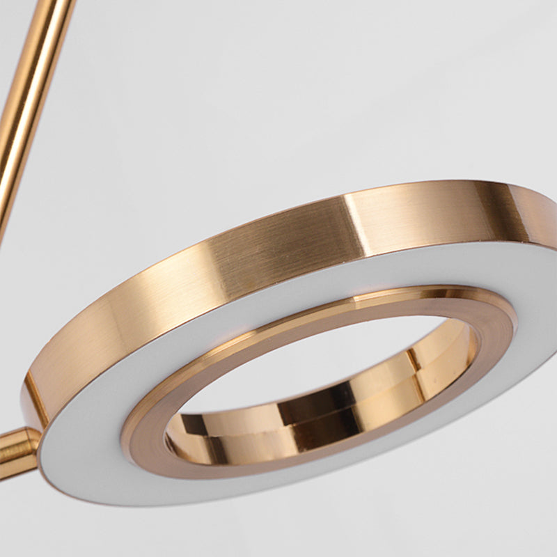 Minimalist Metal LED Gold Ring Pendant Light with Curved Arm for Dining Room Ceiling