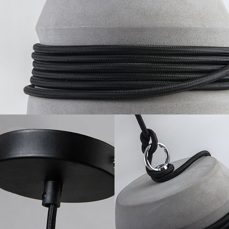 Industrial Style Cement Black/Gray/Beige Finish Pendant Light with Rope