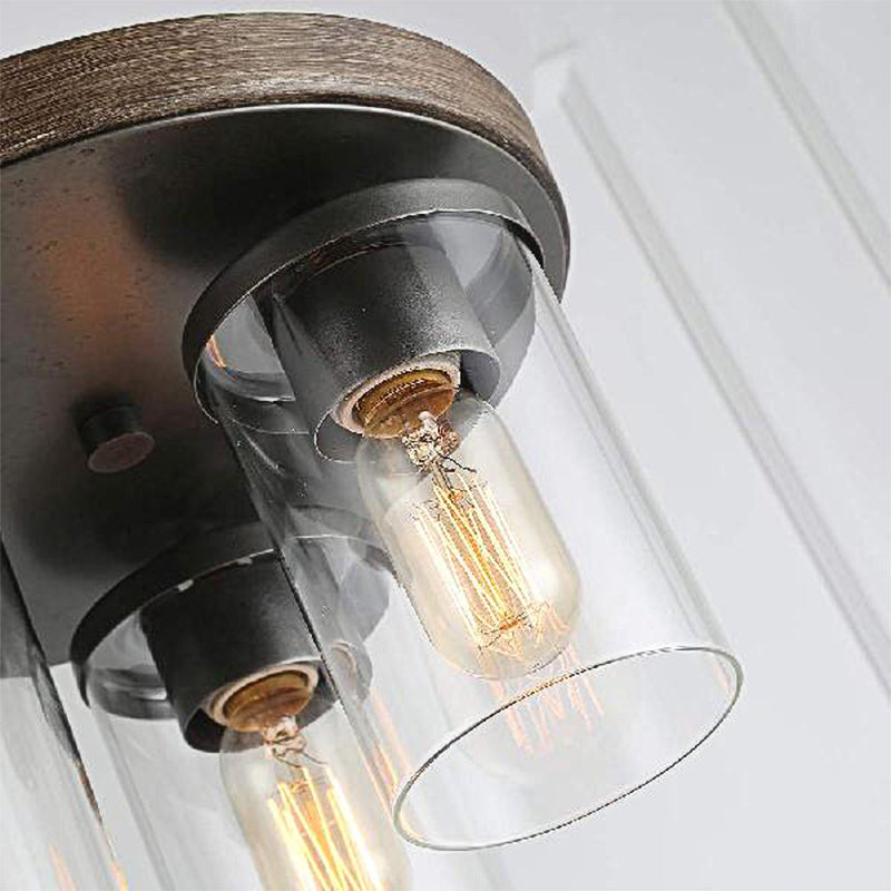 Clear Glass Cylinder Ceiling Light With Industrial Bronze Finish - 3 Bulbs For Living Room