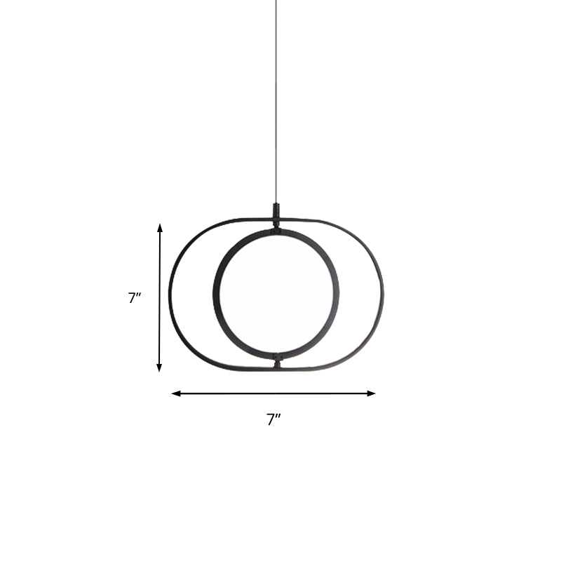 Simplicity Metal LED Black Pendant Light - Oval Suspension Ceiling Fixture: Horizontal/Vertical