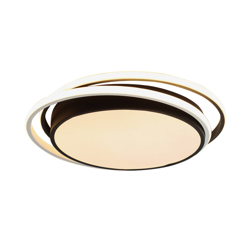 Modern Drum Flush Ceiling Light with Acrylic Diffuser - Integrated LED, Black/White - Ideal for Bedroom in Warm/White
