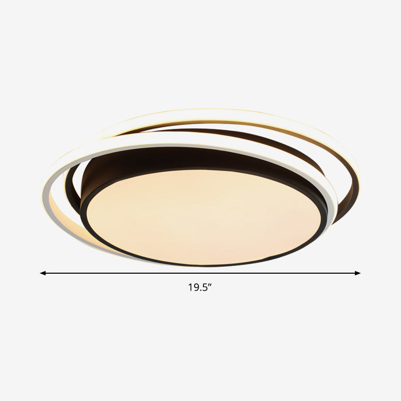 Modern Drum Flush Ceiling Light with Acrylic Diffuser - Integrated LED, Black/White - Ideal for Bedroom in Warm/White
