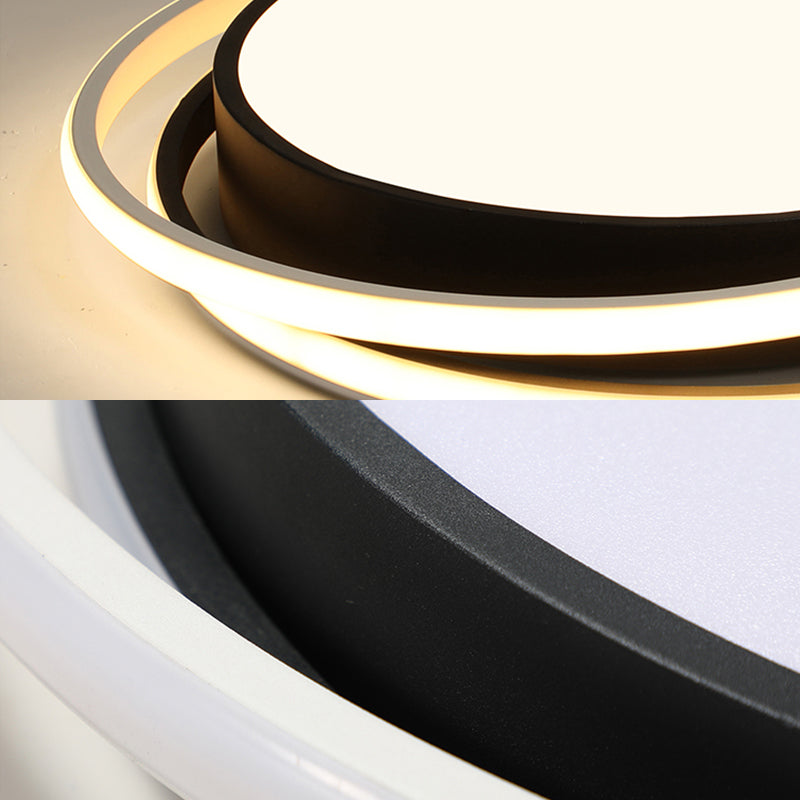 Modern Drum Flush Ceiling Light with Acrylic Diffuser - Integrated LED, Black/White - Ideal for Bedroom in Warm/White
