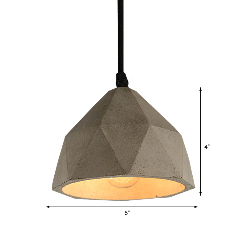 Vintage Cement Pendant Lamp - 1 Light Dining Room Hanging Light Fixture in Grey, Bowl/Cylinder/Semi Circle Design