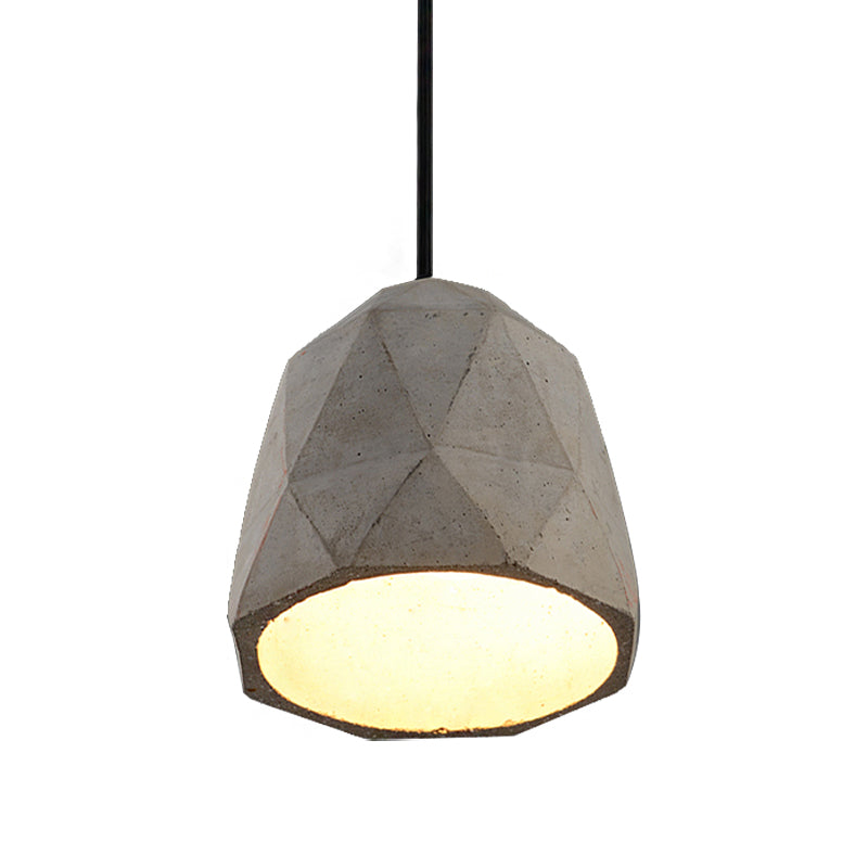 Vintage Cement Pendant Lamp - 1 Light Dining Room Hanging Light Fixture in Grey, Bowl/Cylinder/Semi Circle Design