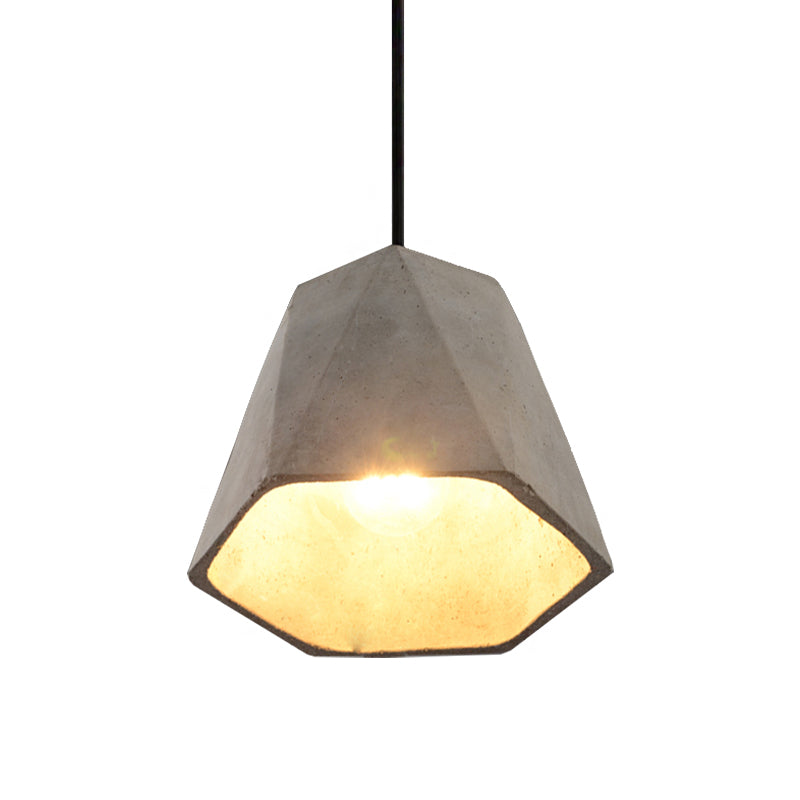 Vintage Cement Pendant Lamp - 1 Light Dining Room Hanging Light Fixture in Grey, Bowl/Cylinder/Semi Circle Design