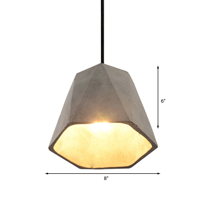 Vintage Cement Pendant Lamp - 1 Light Dining Room Hanging Light Fixture in Grey, Bowl/Cylinder/Semi Circle Design
