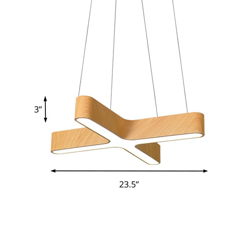 Modern LED Cross Wood Hanging Lamp - Wide Beige Ceiling Pendant Light with Opaline Diffuser (23.5"/35.5")