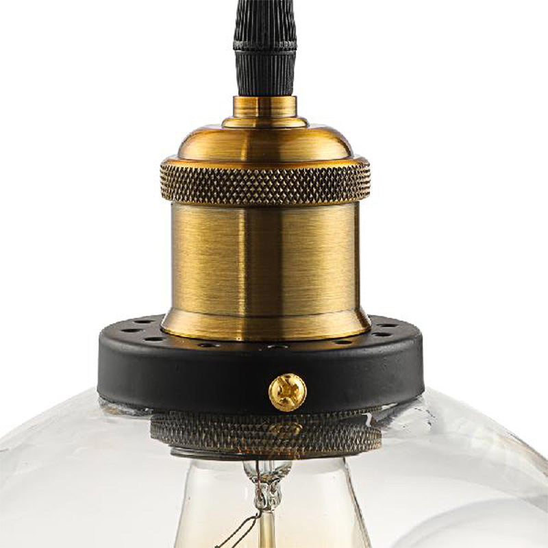 Industrial Clear Glass Globe Pendant Light Kit with Antique Brass Finish & Plug-On Design