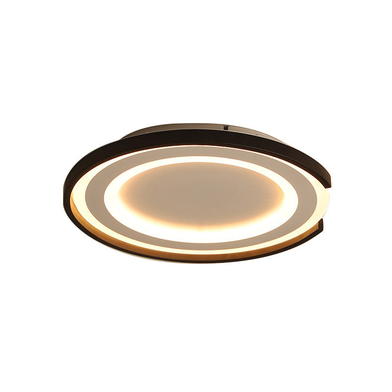 Simple Metal LED Flush Mount Light Fixture - Round Black/Black and White Bedroom Ceiling Light in Warm/White, 16"/20.5" Diameter