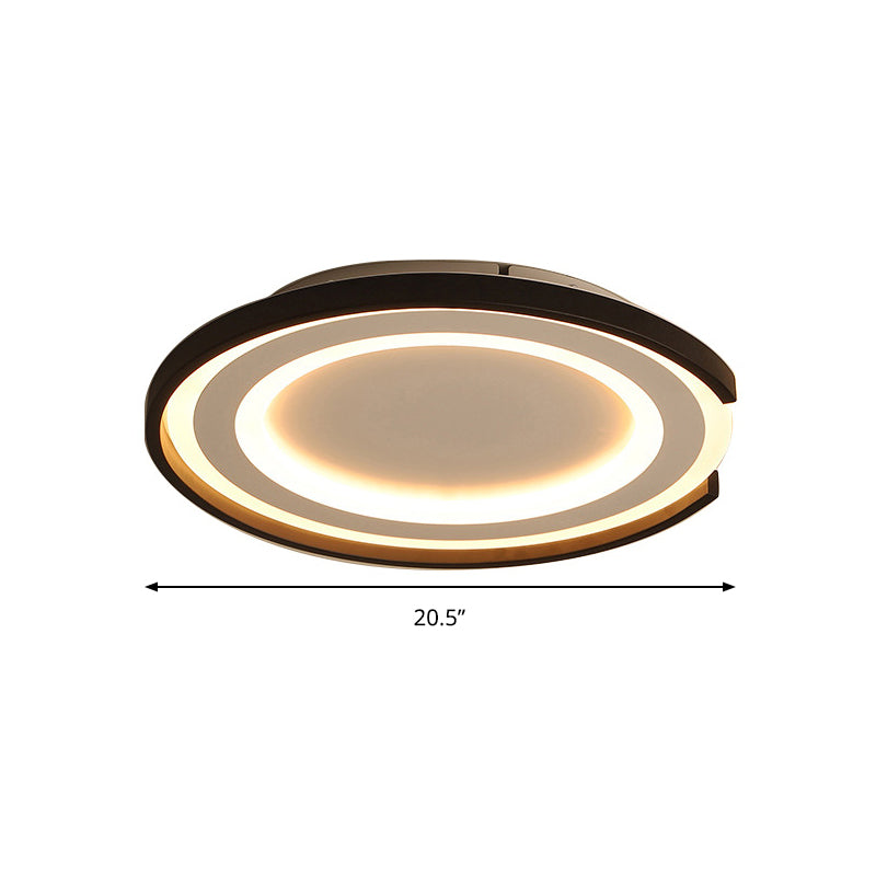 Simple Metal LED Flush Mount Light Fixture - Round Black/Black and White Bedroom Ceiling Light in Warm/White, 16"/20.5" Diameter