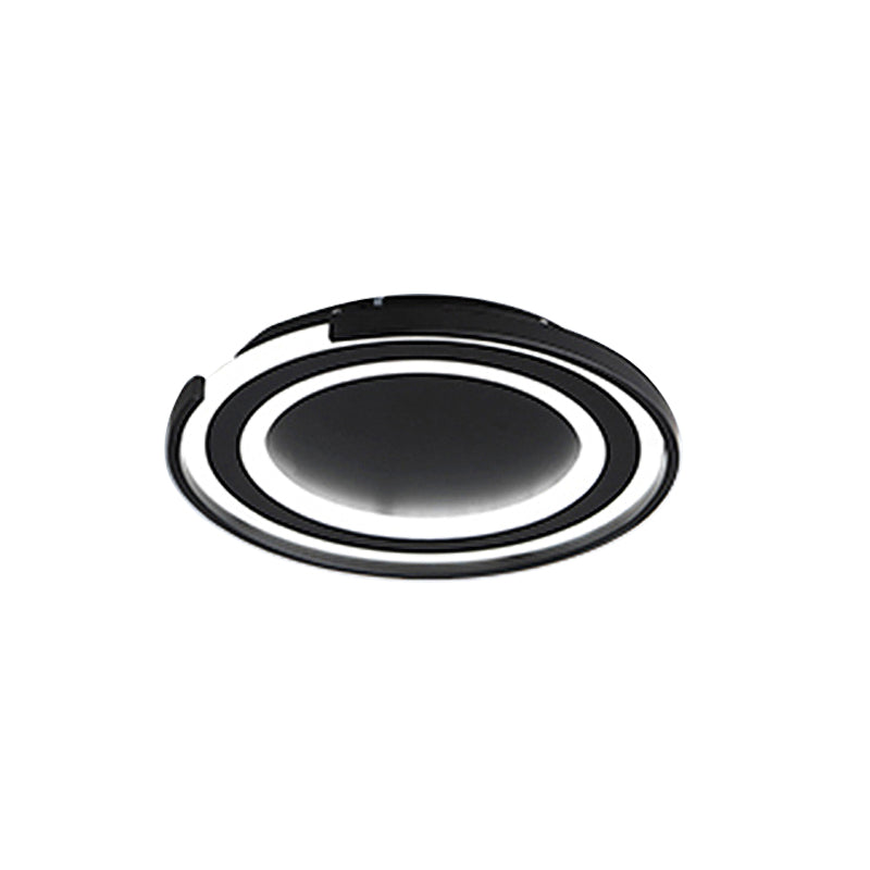 Simple Metal LED Flush Mount Light Fixture - Round Black/Black and White Bedroom Ceiling Light in Warm/White, 16"/20.5" Diameter