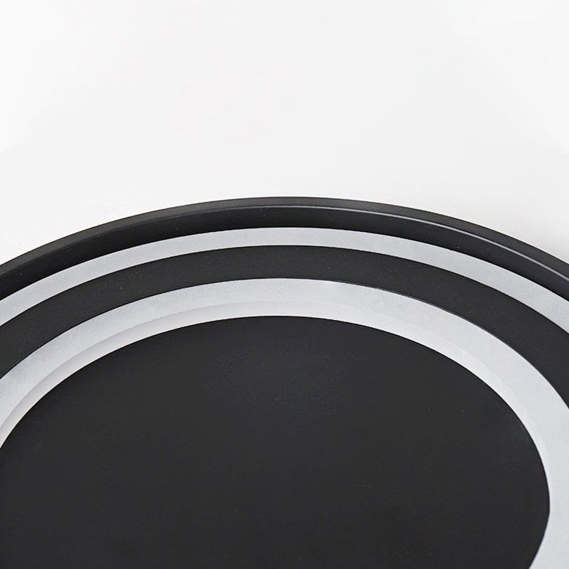 Simple Metal LED Flush Mount Light Fixture - Round Black/Black and White Bedroom Ceiling Light in Warm/White, 16"/20.5" Diameter