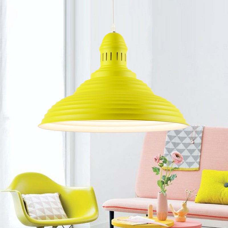 Ribbed Conical Pendant Light - Modern Metal Red/Yellow/White 1 Yellow