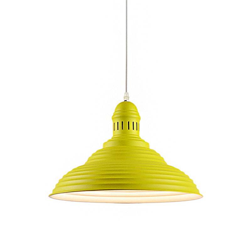 Ribbed Conical Pendant Light - Modern Metal Red/Yellow/White 1