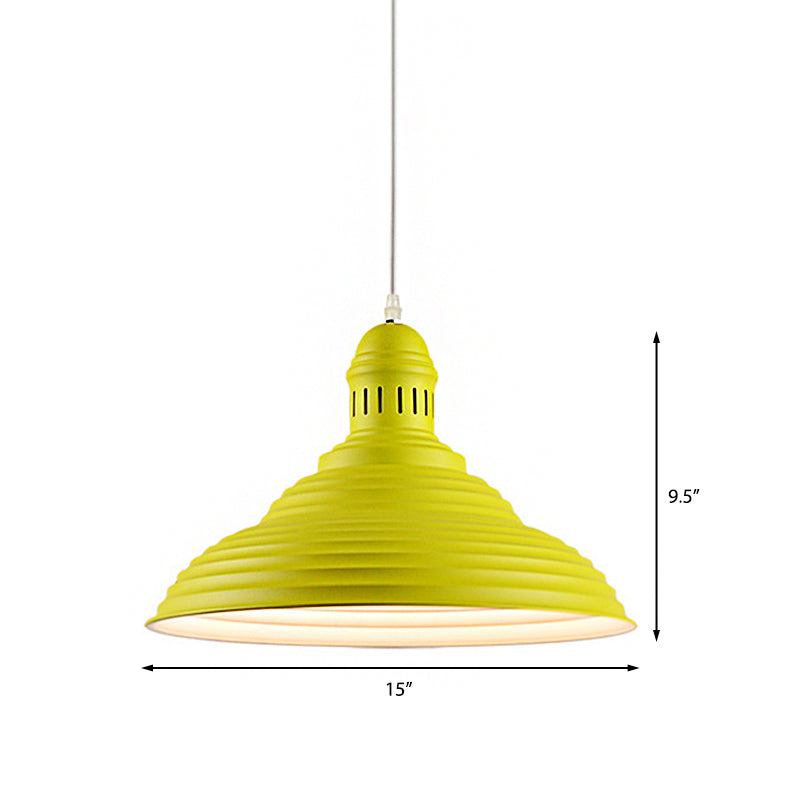 Modern Metal Ribbed Kitchen Pendant Light - Conical/Double Bubble, 1-Light, Red/Yellow/White