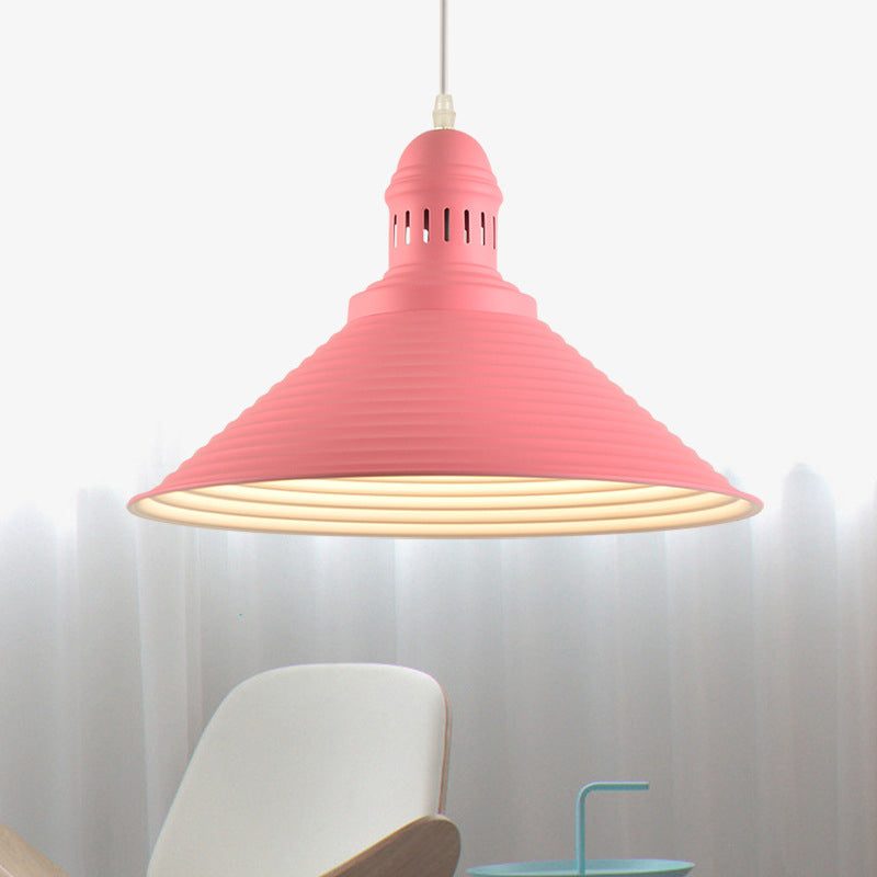 Modern Metal Ribbed Kitchen Pendant Light - Conical/Double Bubble, 1-Light, Red/Yellow/White