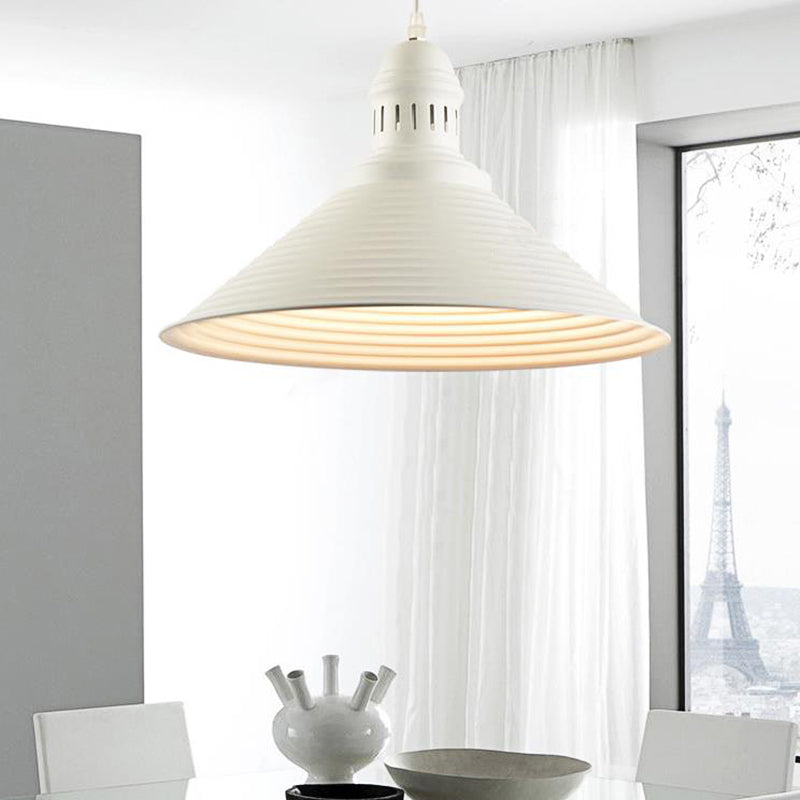 Ribbed Conical Pendant Light - Modern Metal Red/Yellow/White 1 White