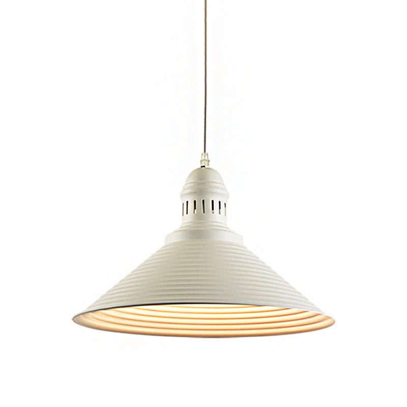 Ribbed Conical Pendant Light - Modern Metal Red/Yellow/White 1