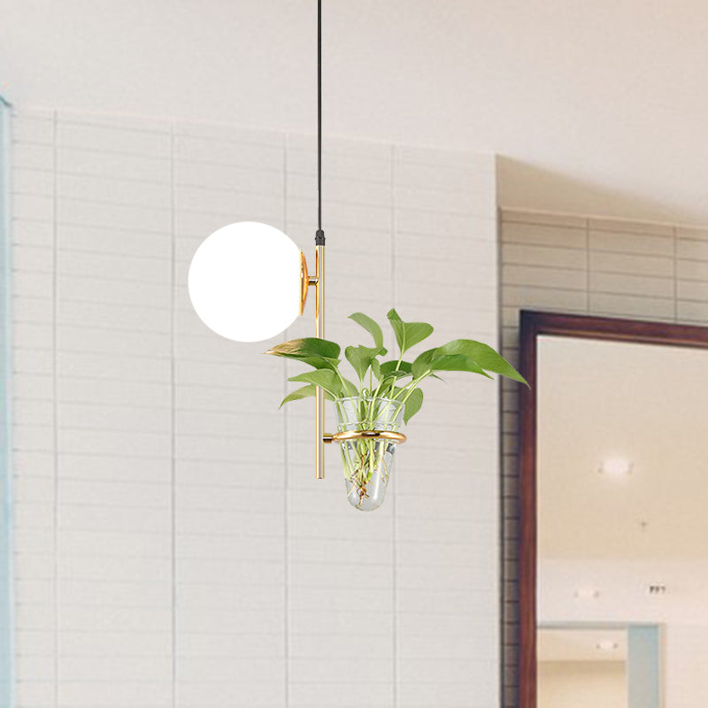 Plafonnier LED rétro en métal noir/doré avec abat-jour en verre