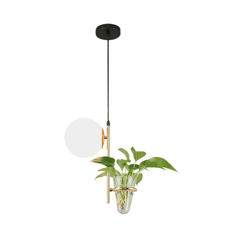 Plafonnier LED rétro en métal noir/doré avec abat-jour en verre