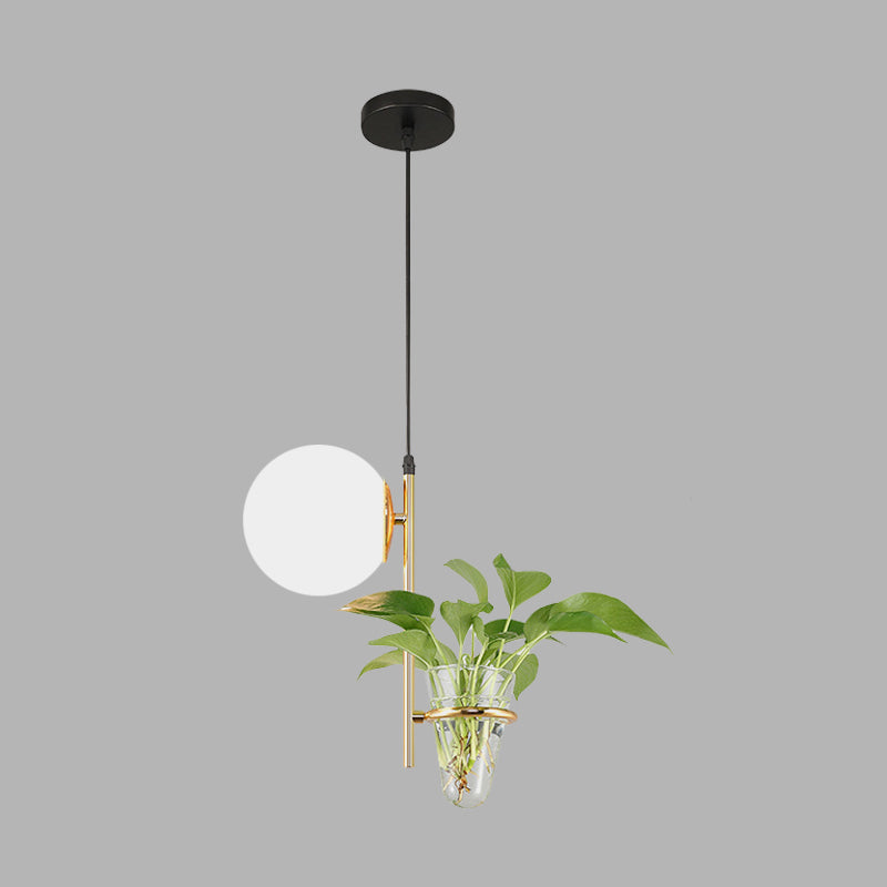 Plafonnier LED rétro en métal noir/doré avec abat-jour en verre