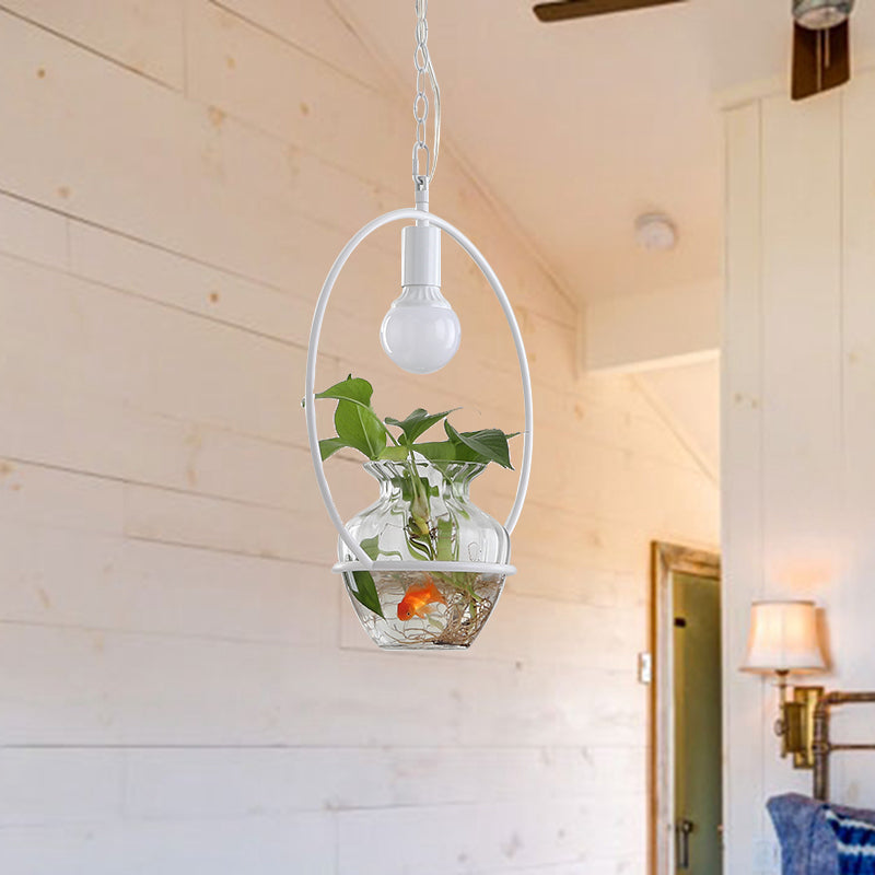 Antique White/Gold Round Led Pendant Ceiling Light With Metal Head And Plant Can Decoration -
