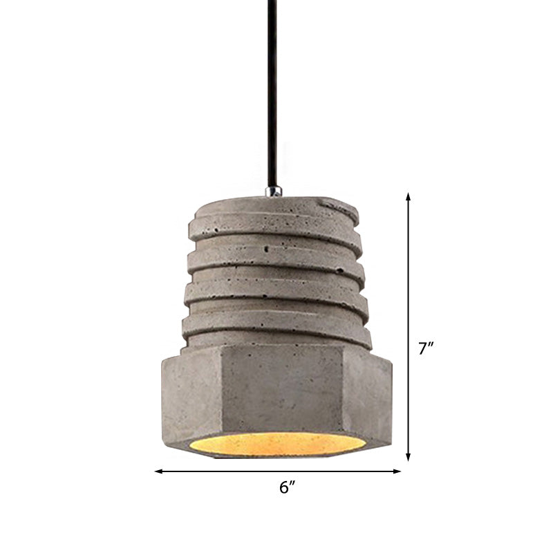 Screw Shape Pendant Light Fixture - Industrial Gray Cement Hanging Lamp for Restaurants - 1 Light