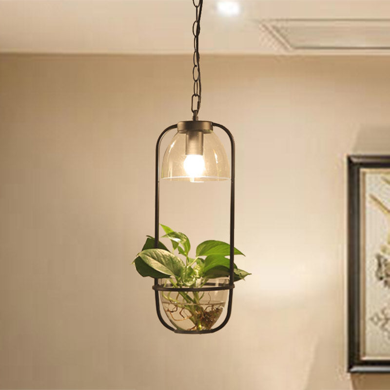 Vintage Rectangle Pendant Ceiling Light: Metal LED Suspension Lamp (1 Bulb) in Black/White/Gold for Restaurants