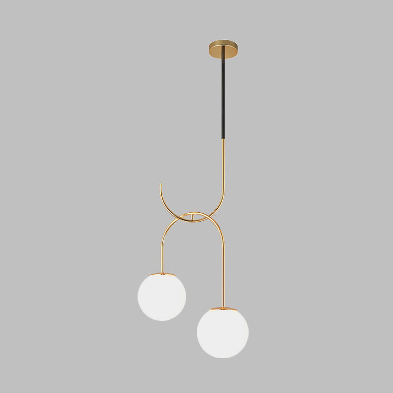 Industrial Metal Down Lighting Pendant with 2 Bulbs, Milk White/Smoke Grey Glass, LED, Black/Grey/Gold