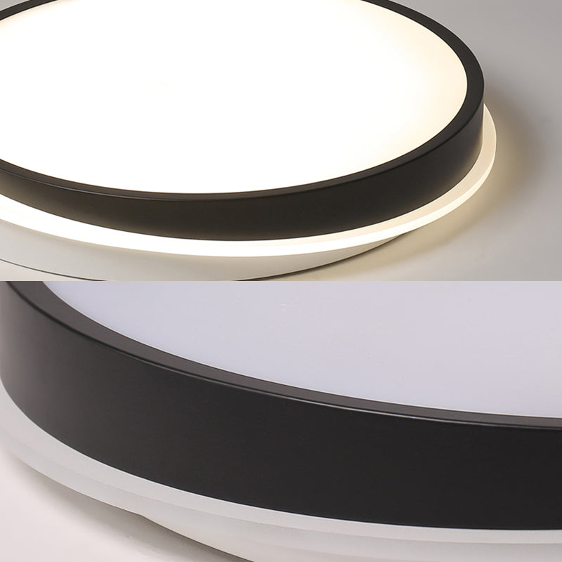 18"/23.5" Dia Black LED Flush Mount Ceiling Light - Simple Metal Design with Acrylic Diffuser - Warm/White Lighting for Study Room