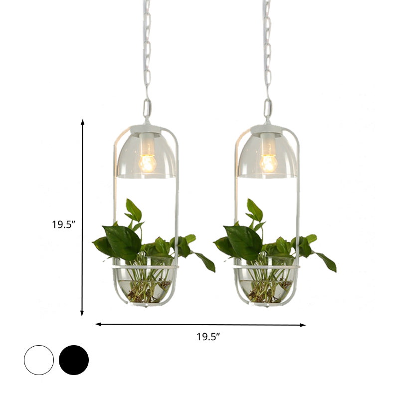 Suspension industrielle en métal avec forme rectangulaire noire/blanche groupée et plusieurs têtes pour restaurants