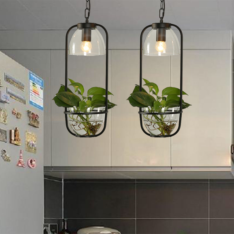 Suspension industrielle en métal avec forme rectangulaire noire/blanche groupée et plusieurs têtes pour restaurants