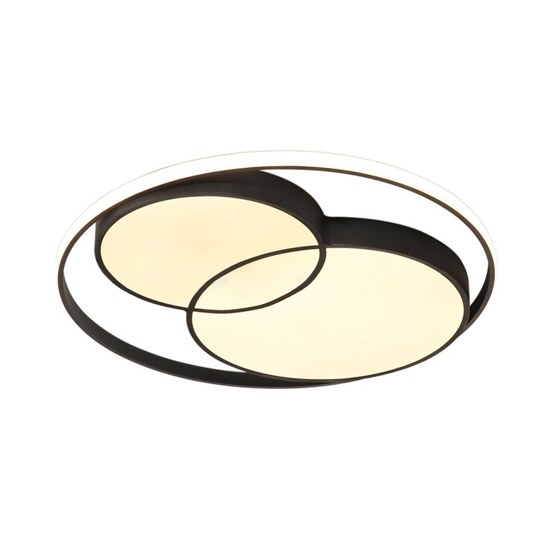 Modern Metal Black/White Circle Ceiling Flush Mount with Integrated LED for Bedroom Lighting