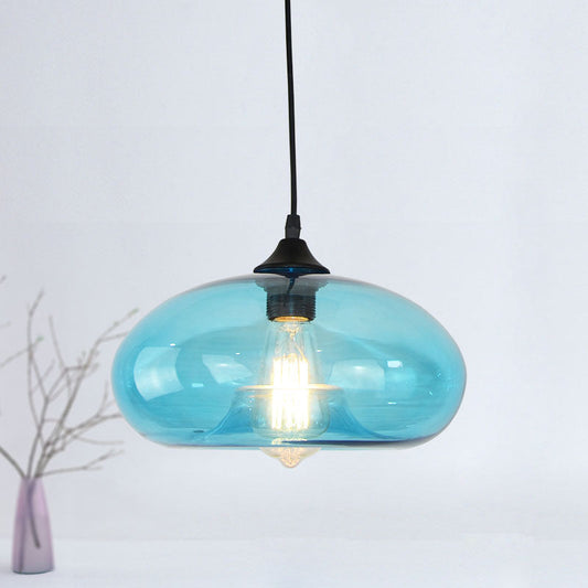 Luminaire suspendu moderne en verre bleu - Design en forme de beignet pour le salon