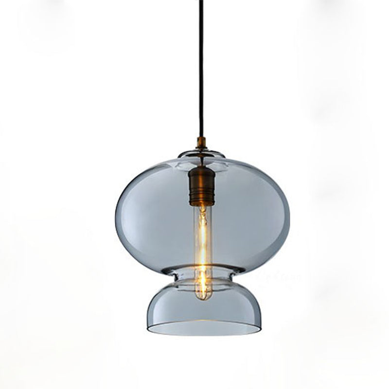Ceiling Pendant Light Fixture Contemporary Curved Blue/Cognac Glass 1 Bulb 10/11 Wide