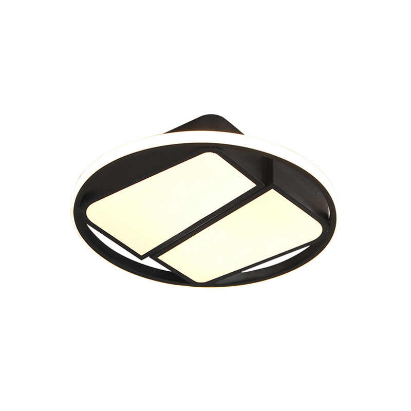 Modern Metal Black/White LED Ceiling Mount Light - 2-Trapezoid Design, 16"/19.5" Wide Flush Fixture for Bedroom in Warm/White Light
