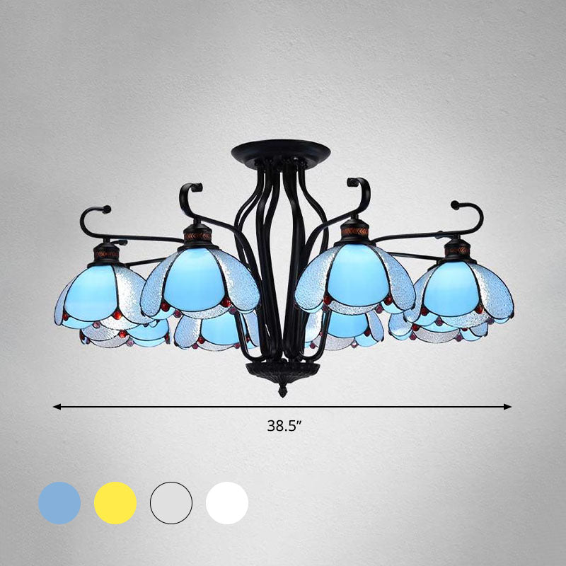 Baroque Black Scalloped Chandelier - 6/8 Lights White/Yellow/Blue Glass Pendants Ideal For Living