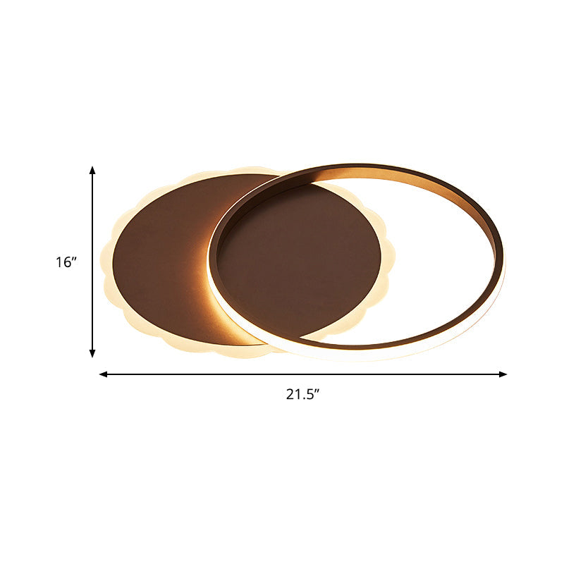 Sleek Moon LED Semi Flush Ceiling Light Fixture in White/Coffee Brown with Multiple Lighting Options
