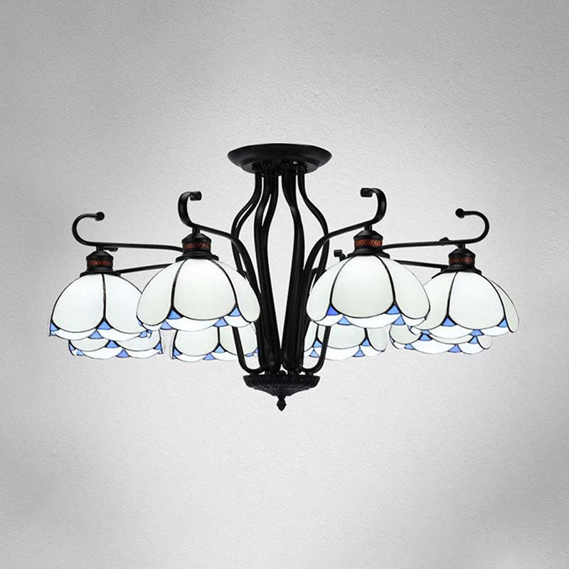 Baroque Black Scalloped Chandelier - 6/8 Lights White/Yellow/Blue Glass Pendants Ideal For Living