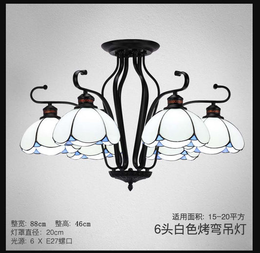 Baroque Scalloped Chandelier with 6/8 Hanging Lights and Colored Glass Pendant Kit for Living Room